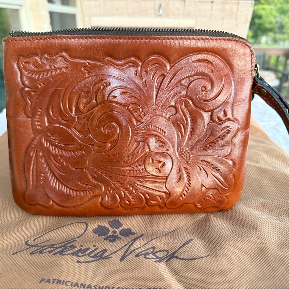 Patricia Nash Tan Embossed Leather Wristlet